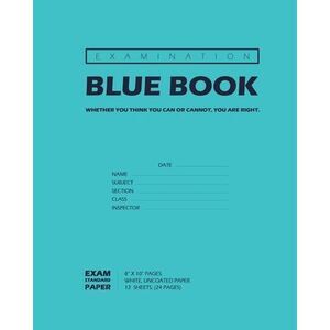 Examination Blue Book, Wide Ruled, 12 Sheets (24 Pages), Blank Lined, Write-in B